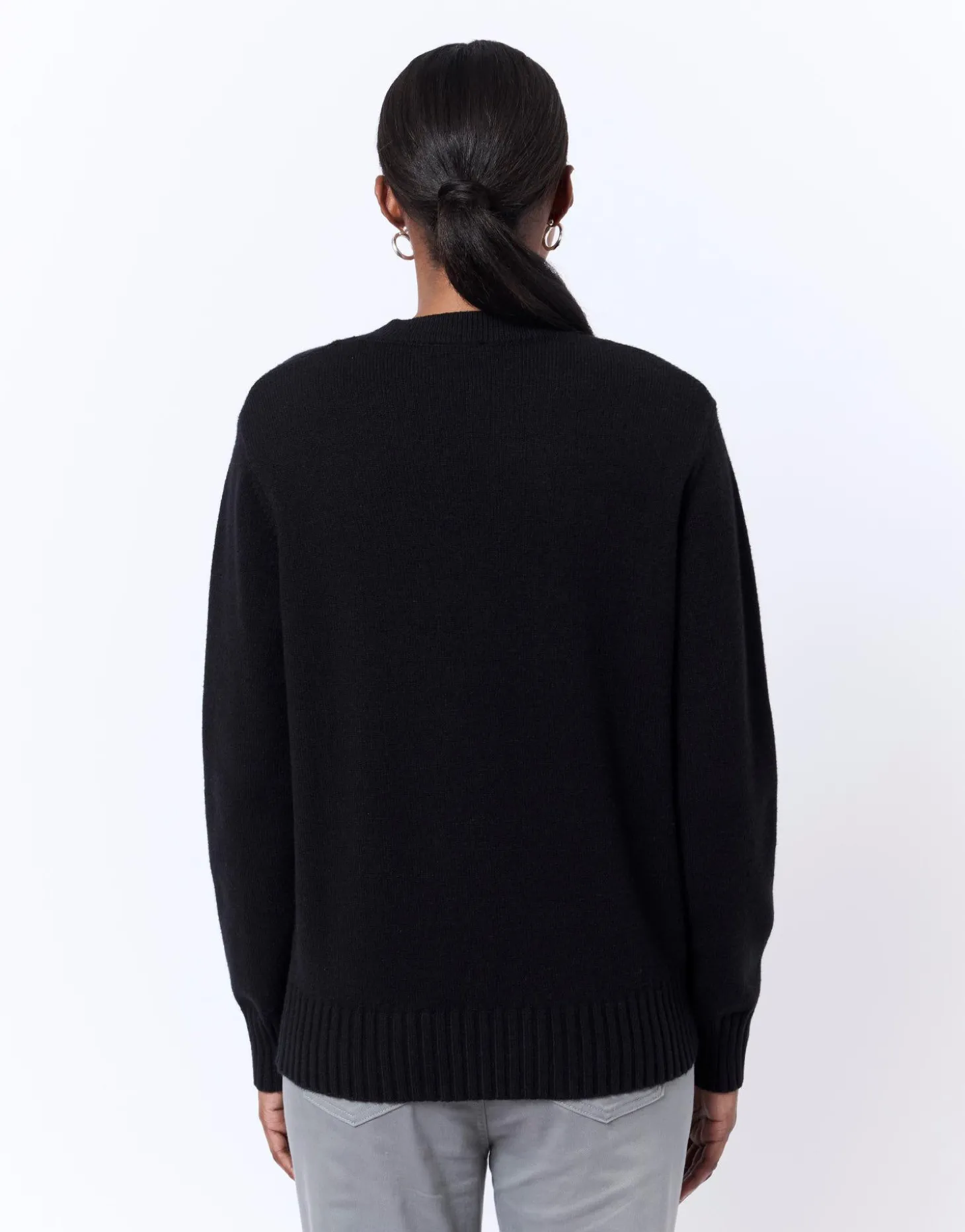 Pull épais uni décoré NOIR Femme
