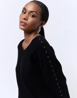 Pull épais uni décoré NOIR Femme