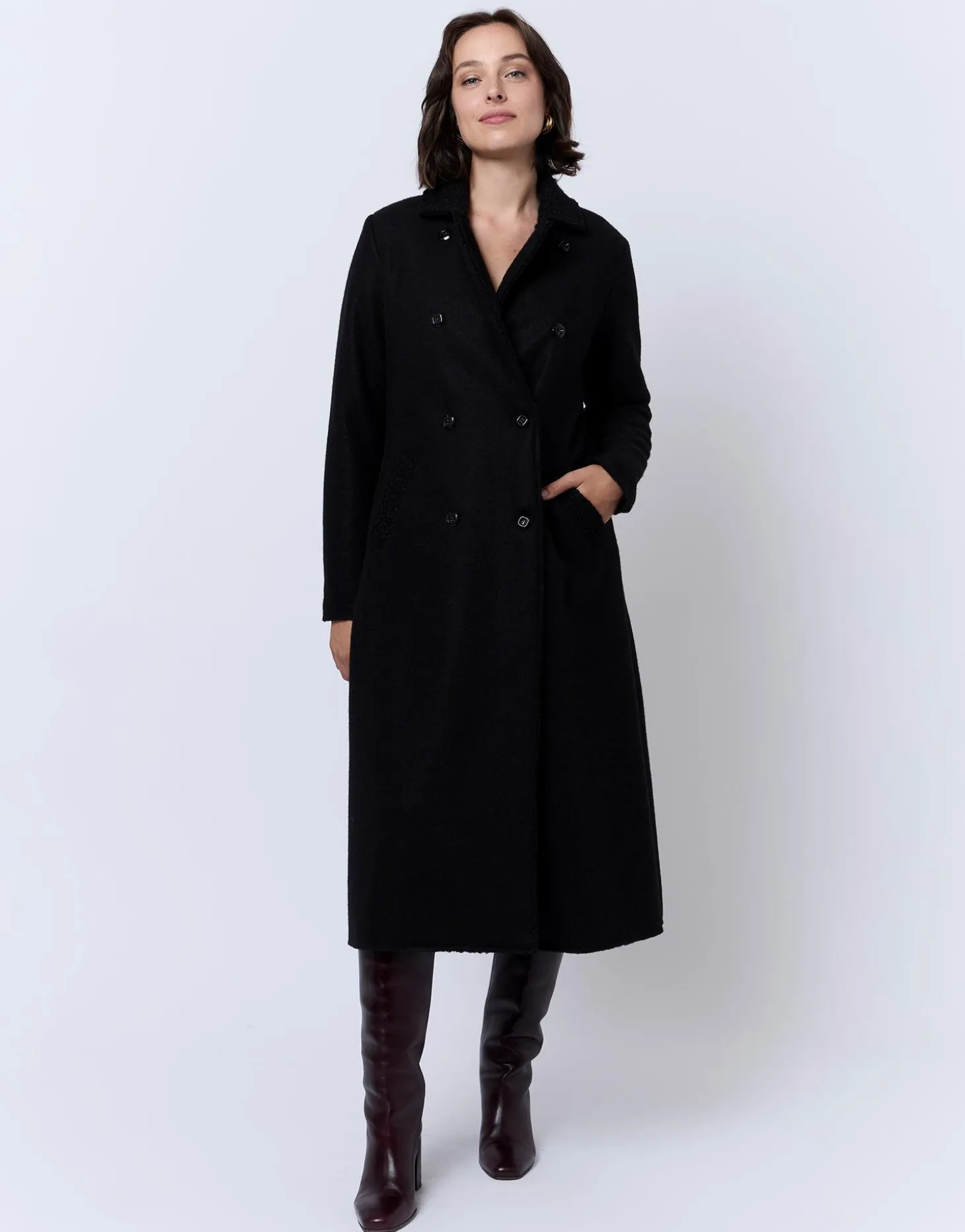Redingote longue unie NOIR Femme