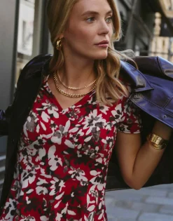 Robe courte imprimé à fleurs ROUGE