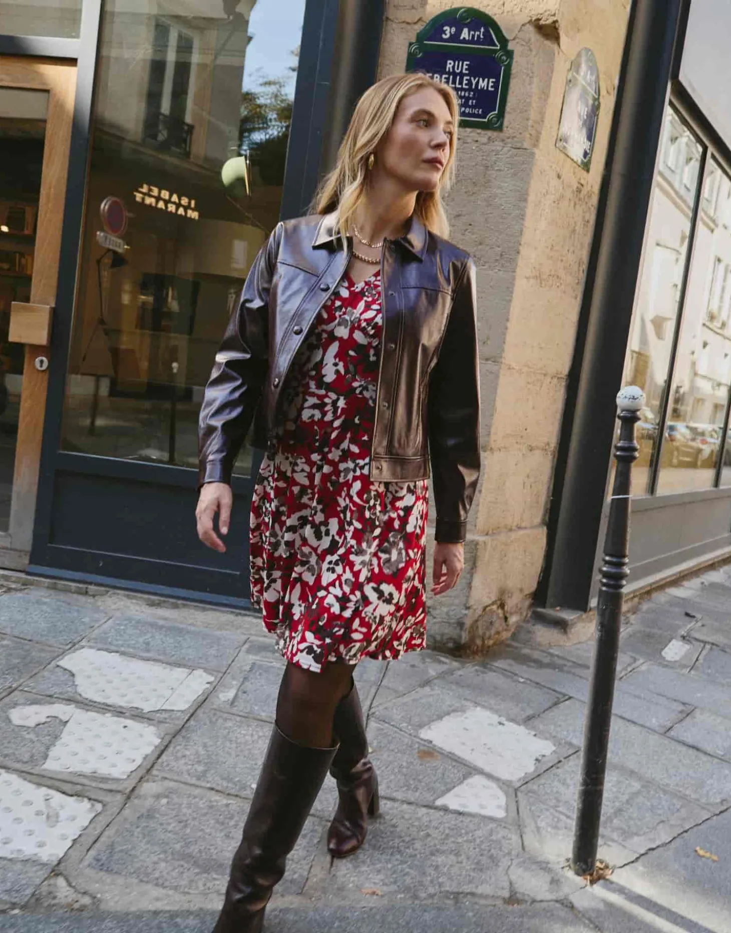 Robe courte imprimé à fleurs ROUGE