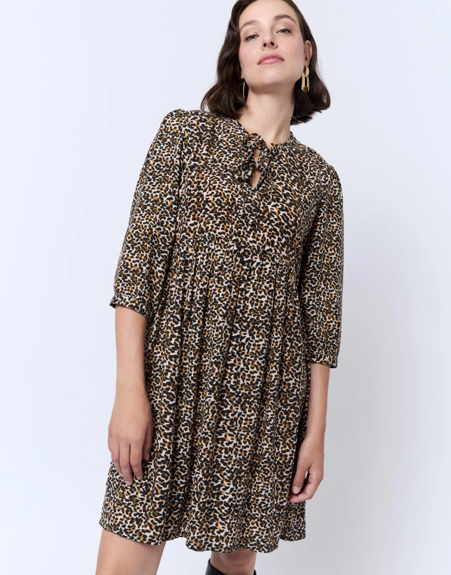 Robe courte imprimé léopard MARRON