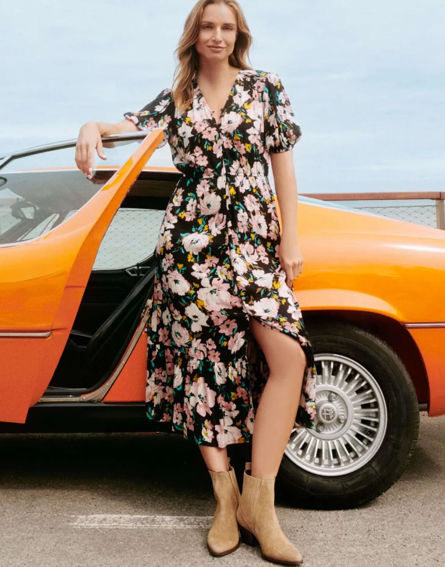 Robe longue imprimé à fleurs ROSE