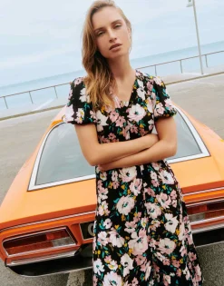 Robe longue imprimé à fleurs ROSE
