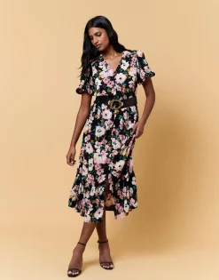 Robe longue imprimé à fleurs ROSE