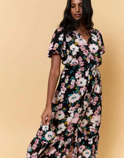Robe longue imprimé à fleurs ROSE