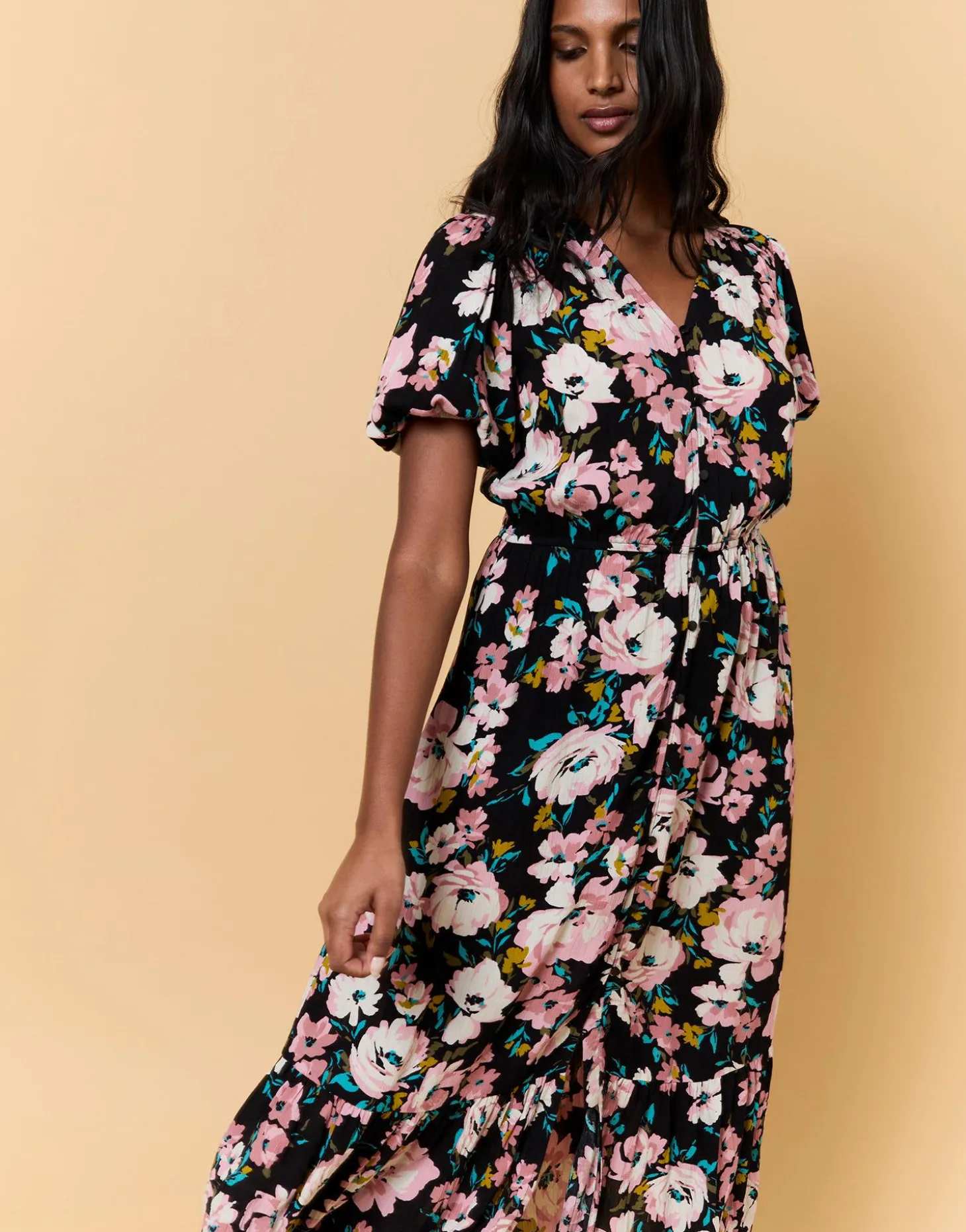 Robe longue imprimé à fleurs ROSE