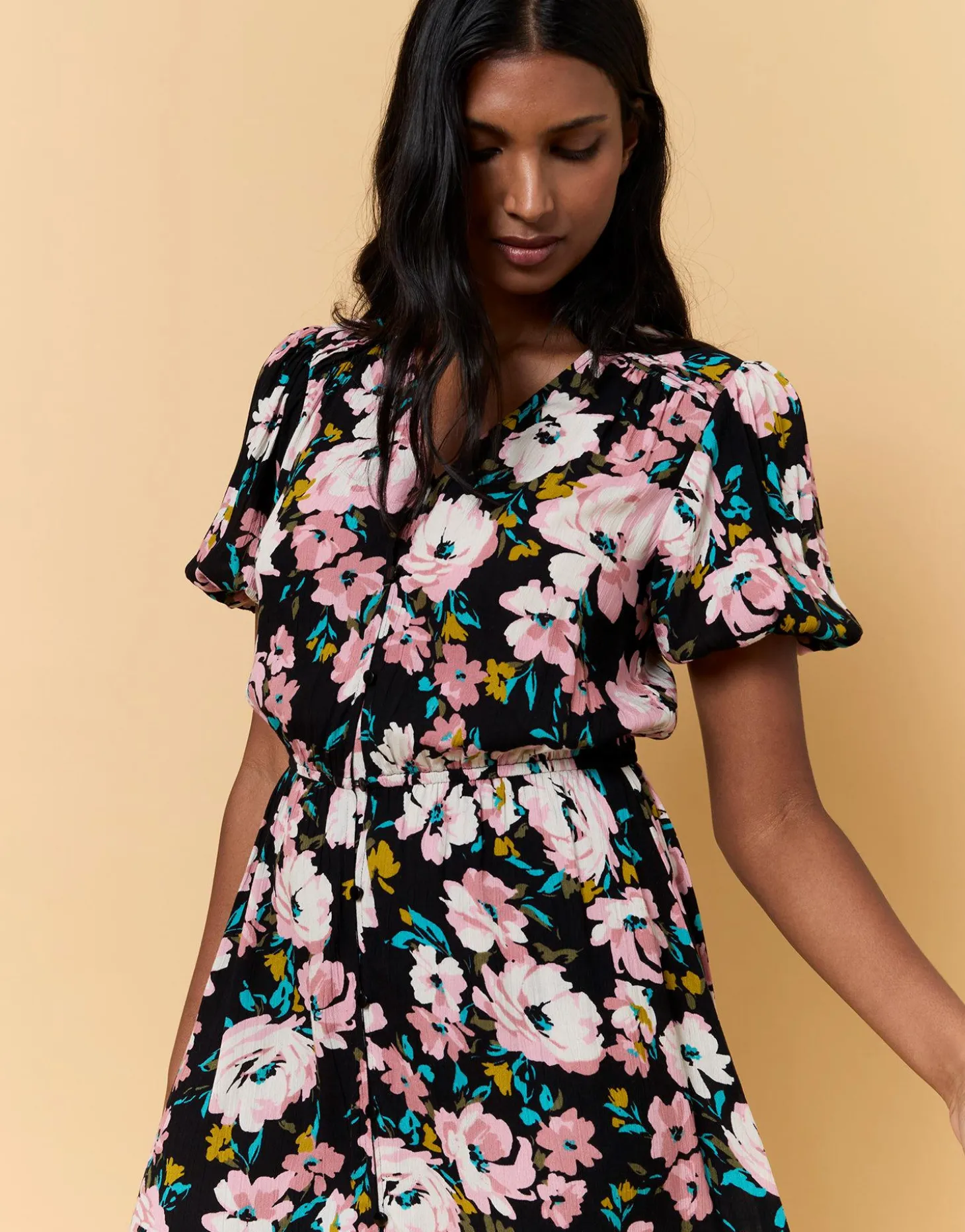 Robe longue imprimé à fleurs ROSE