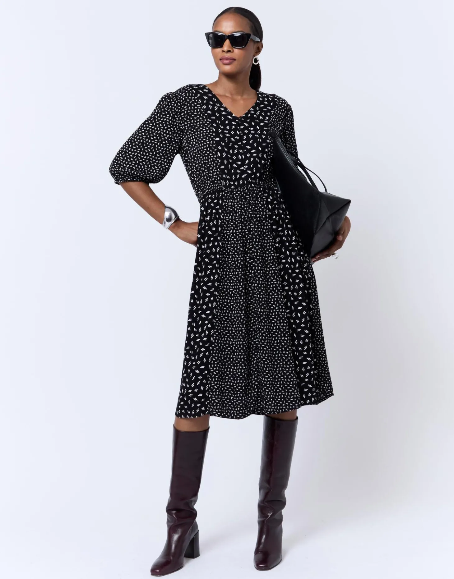 Robe midi imprimée NOIR
