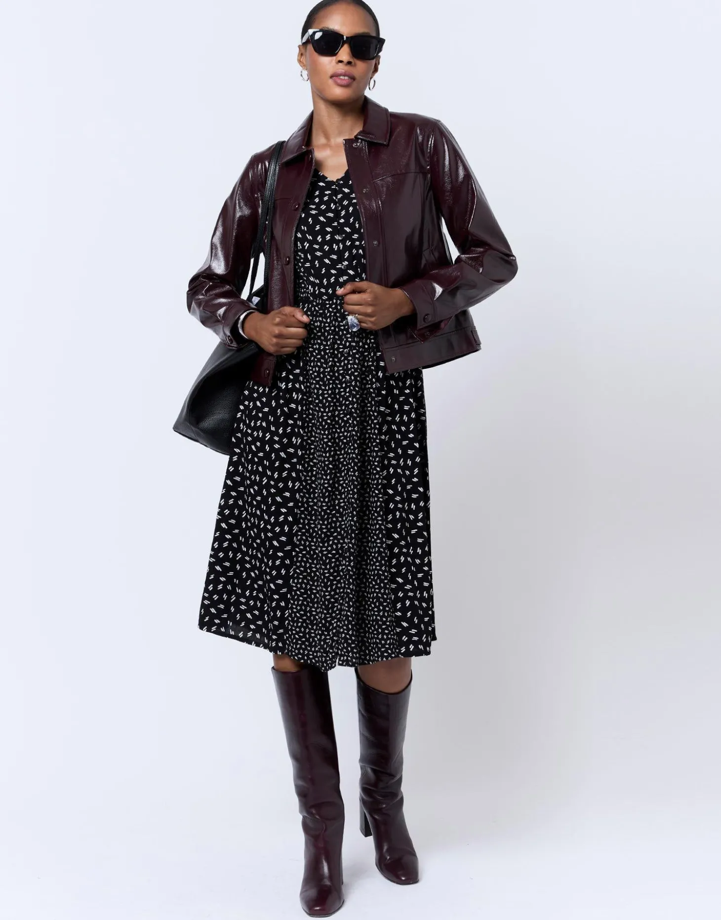 Robe midi imprimée NOIR