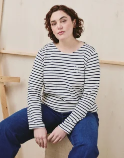 Tee-shirt marinière manches longues en mélange coton rayée MARINE Femme