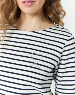Tee-shirt marinière manches longues en mélange coton rayée MARINE Femme