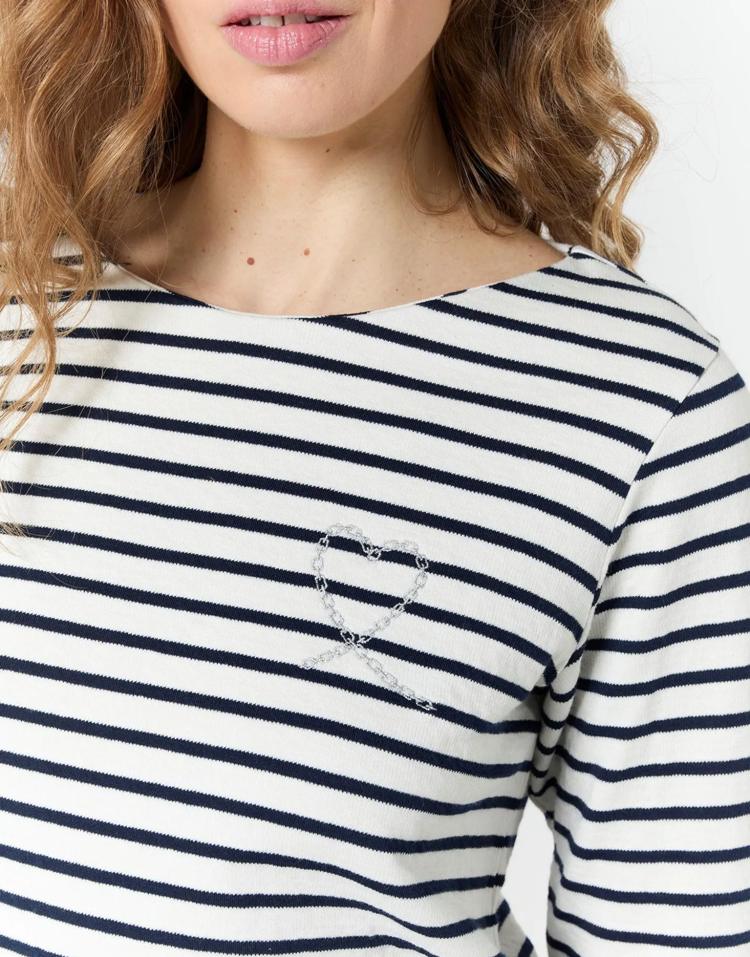 Tee-shirt marinière manches longues en mélange coton rayée MARINE Femme