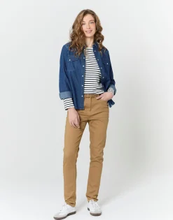 Tee-shirt marinière manches longues en mélange coton rayée MARINE Femme
