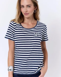 Tee-shirt marinière manches courtes en mélange coton rayé MARINE Femme