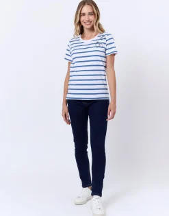 Tee-shirt marinière manches courtes 100% coton rayé BLEU Femme