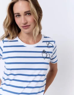 Tee-shirt marinière manches courtes 100% coton rayé BLEU Femme