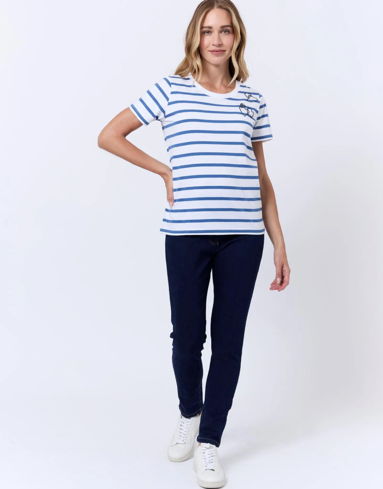 Tee-shirt marinière manches courtes 100% coton rayé BLEU Femme