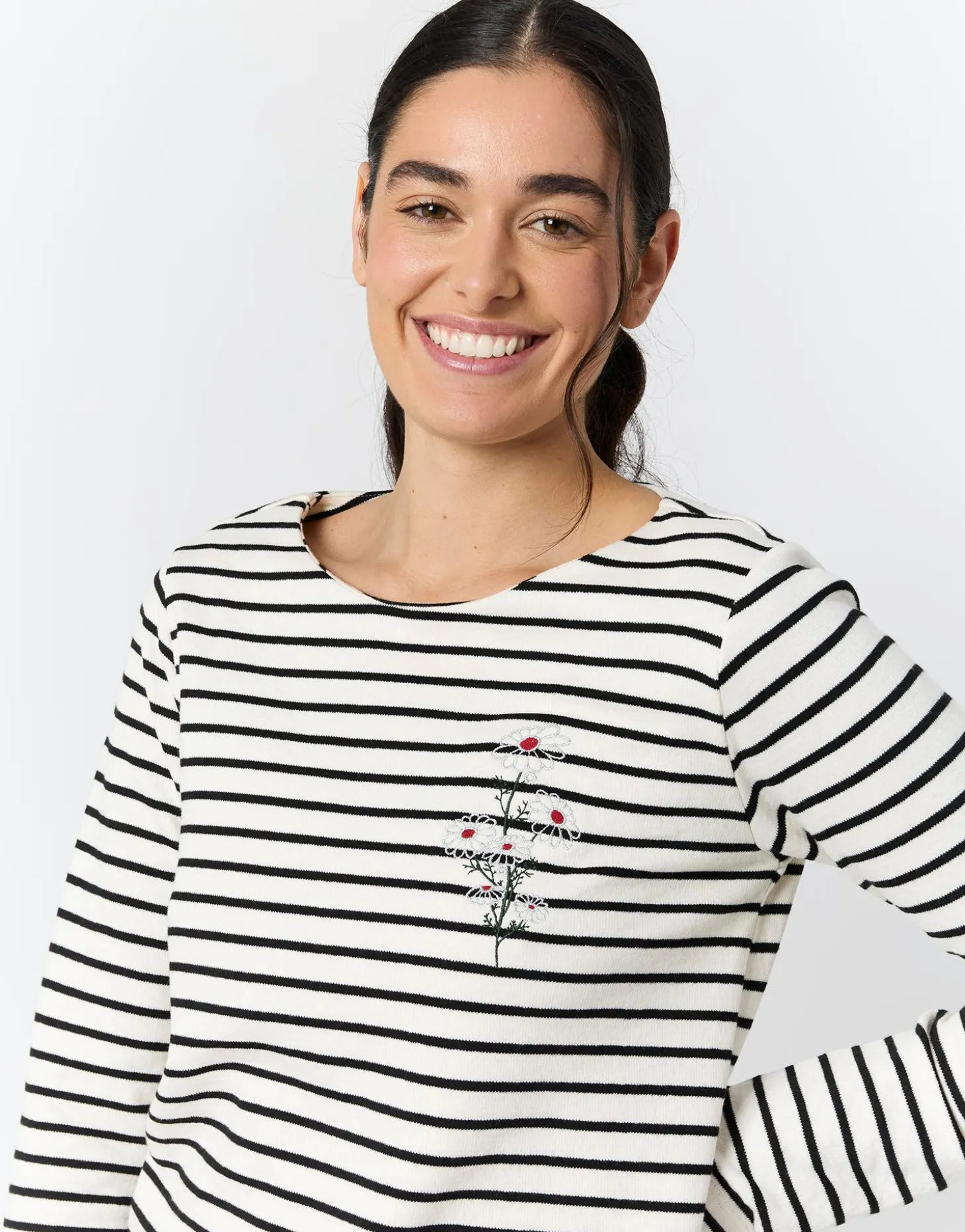 Tee-shirt marinière manches longues en mélange coton rayé NOIR Femme