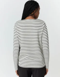 Tee-shirt marinière manches longues en mélange coton rayé NOIR Femme