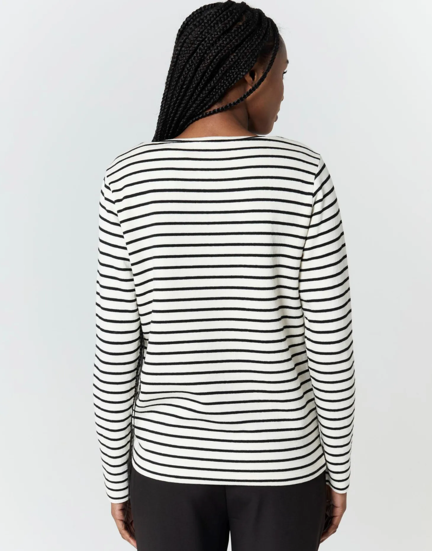 Tee-shirt marinière manches longues en mélange coton rayé NOIR Femme