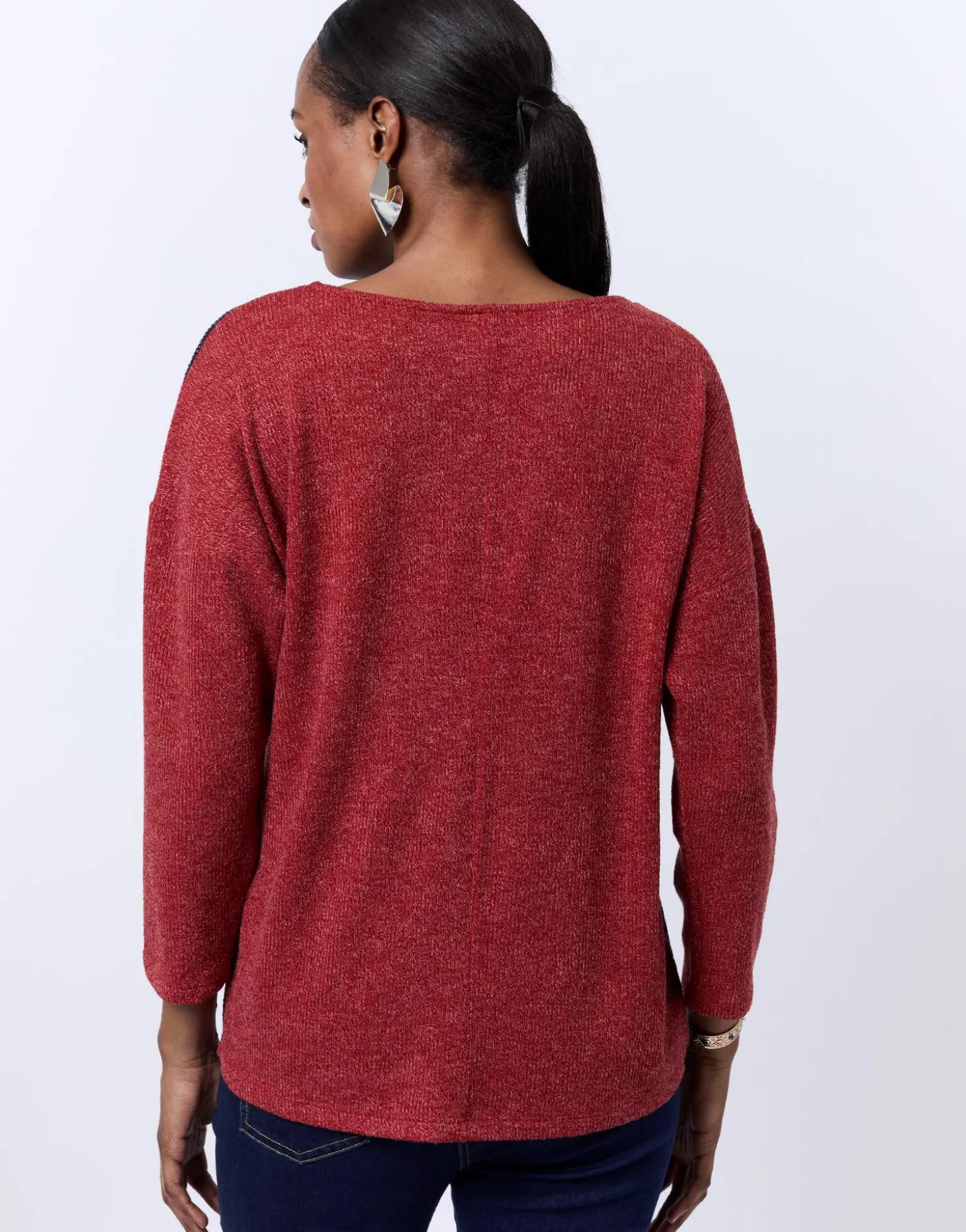 Top manches 3/4 color bloc MARINE Femme
