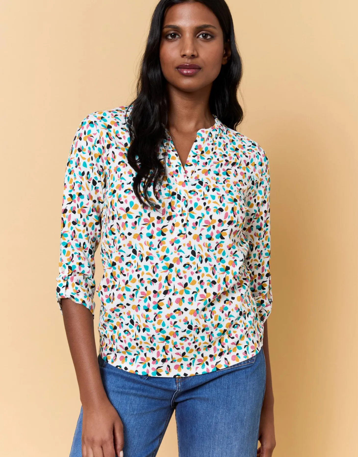 Top manches 3/4 imprimé BLANC Femme