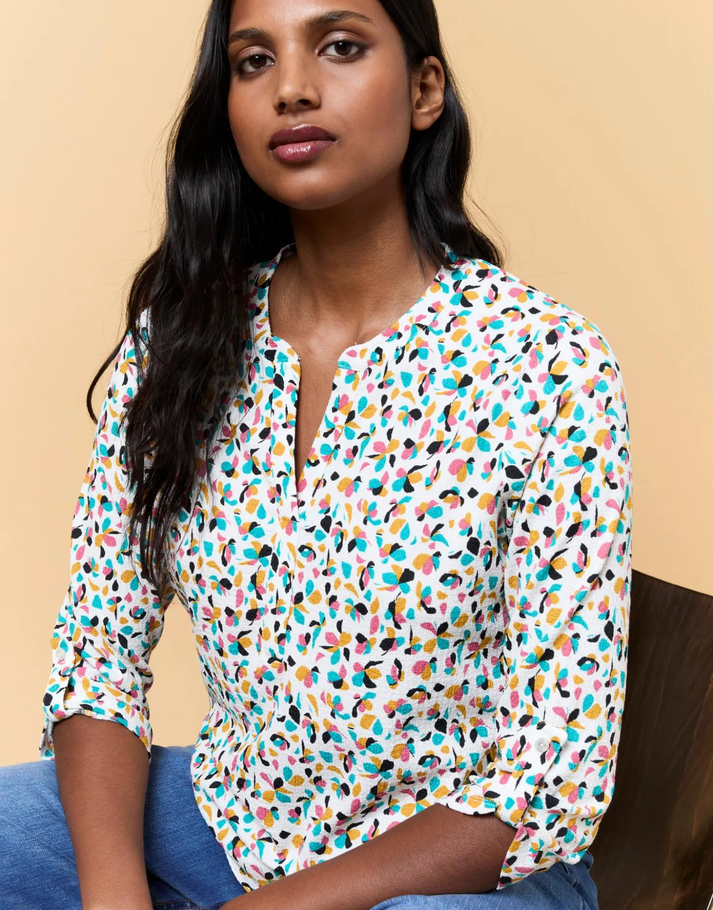 Top manches 3/4 imprimé BLANC Femme