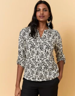 Top manches 3/4 imprimé léopard ECRU Femme