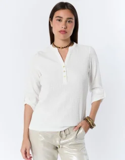 Top manches 3/4 uni BLANC Femme