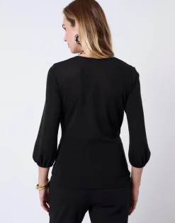 Top manches 3/4 uni NOIR Femme