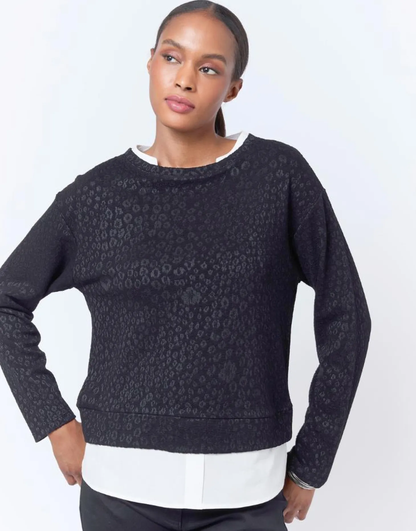 Top manches longues bi-matière bicolore NOIR Femme