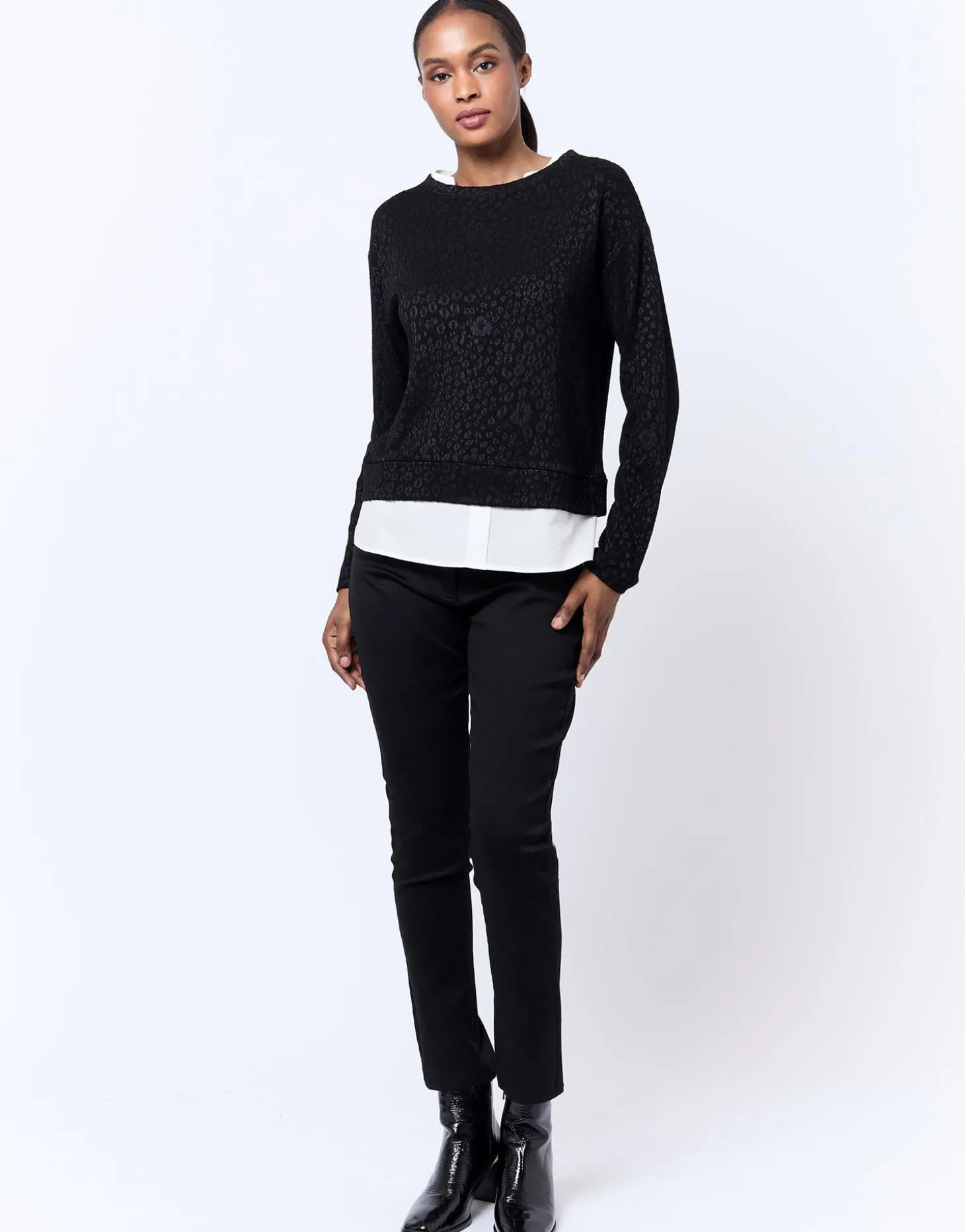 Top manches longues bi-matière bicolore NOIR Femme