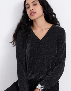 Top manches longues brillante NOIR Femme