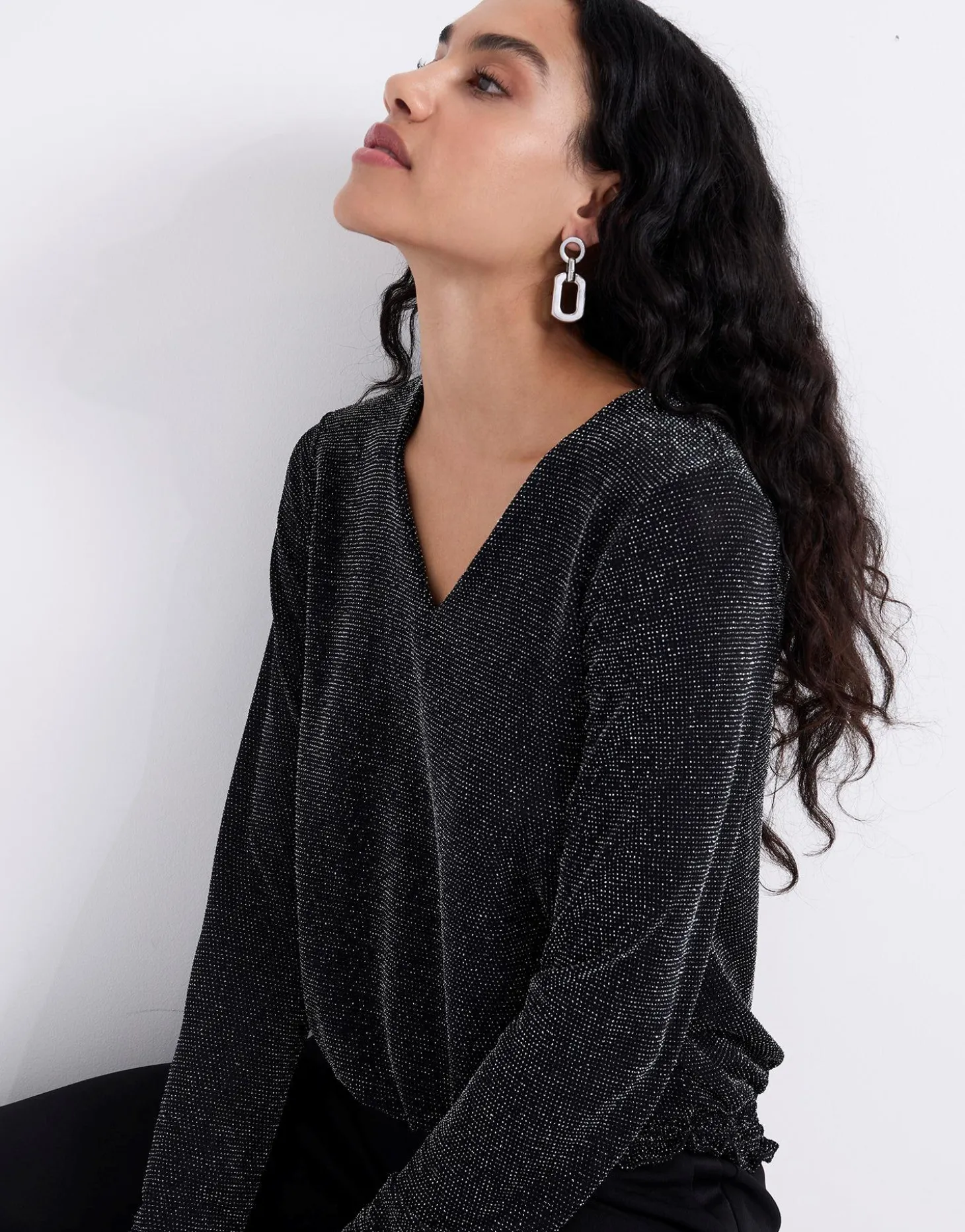Top manches longues brillante NOIR Femme