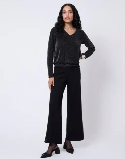 Top manches longues brillante NOIR Femme