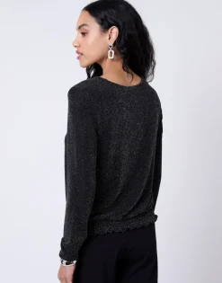 Top manches longues brillante NOIR Femme