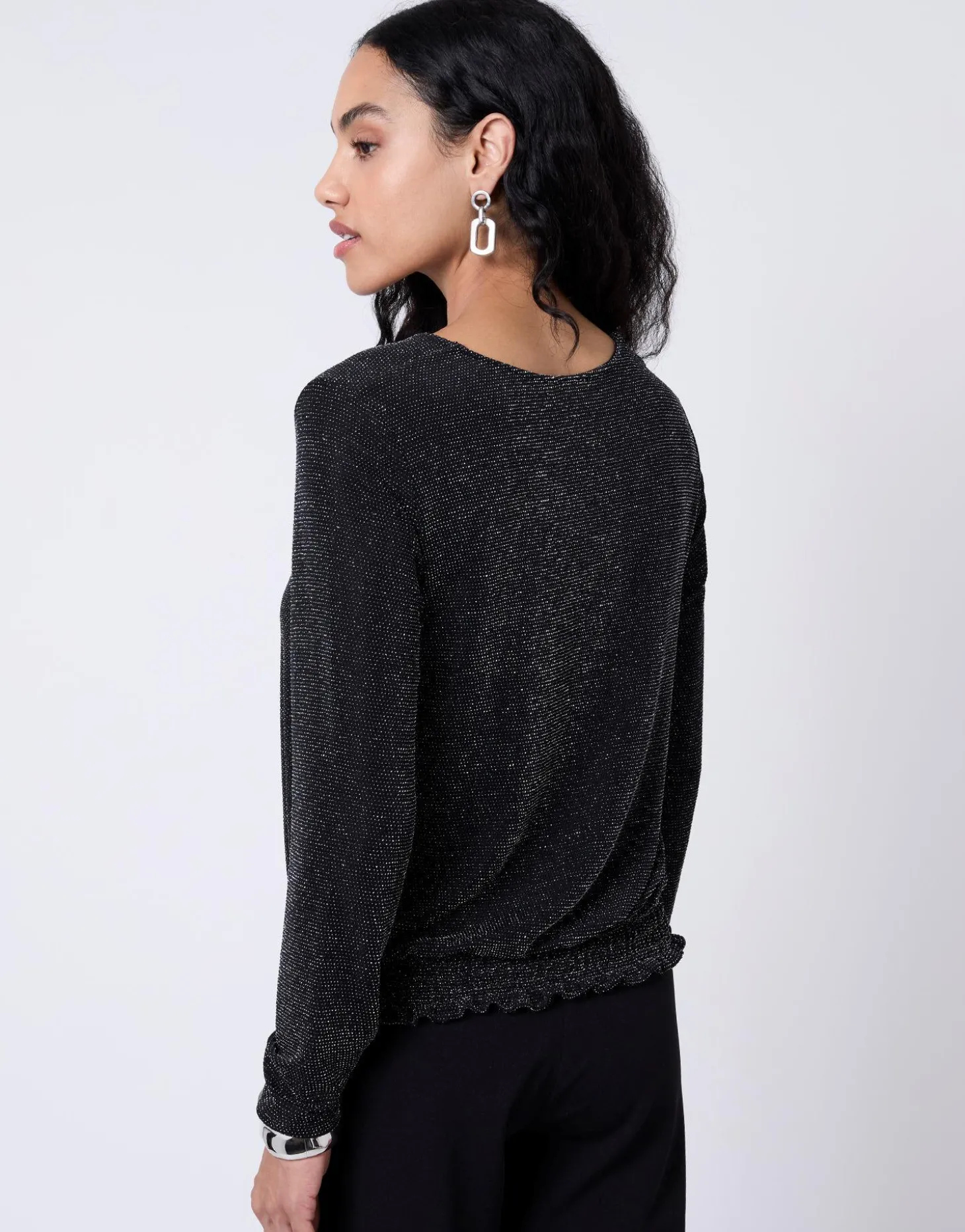 Top manches longues brillante NOIR Femme