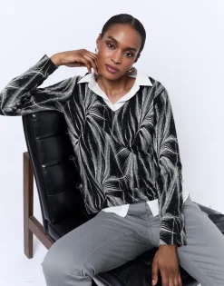 Top manches longues imprimé NOIR Femme