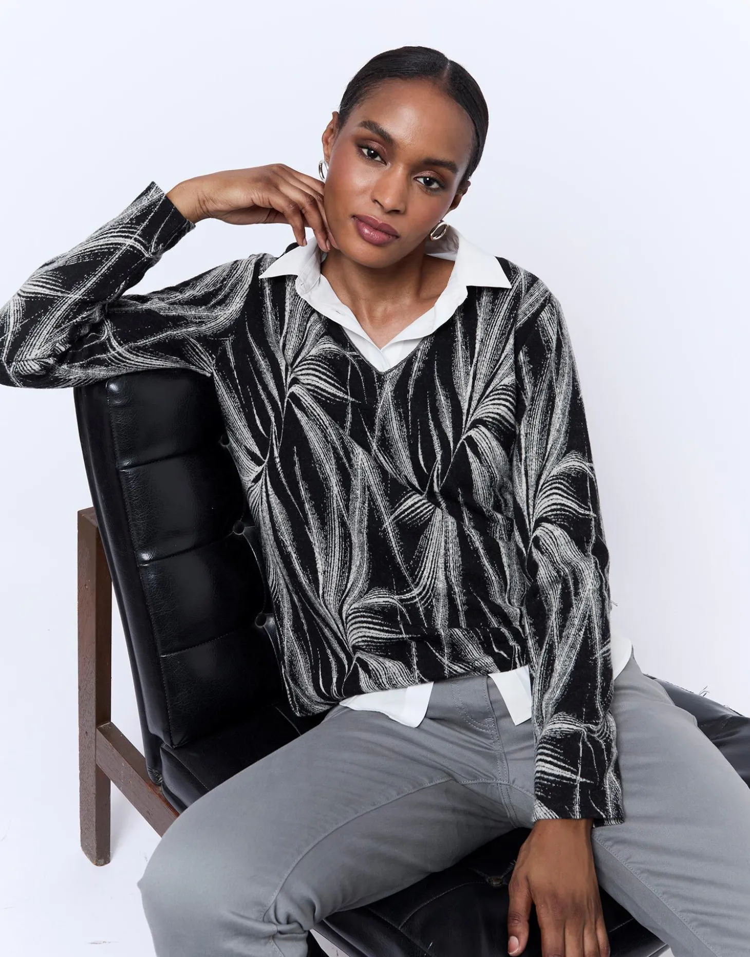 Top manches longues imprimé NOIR Femme