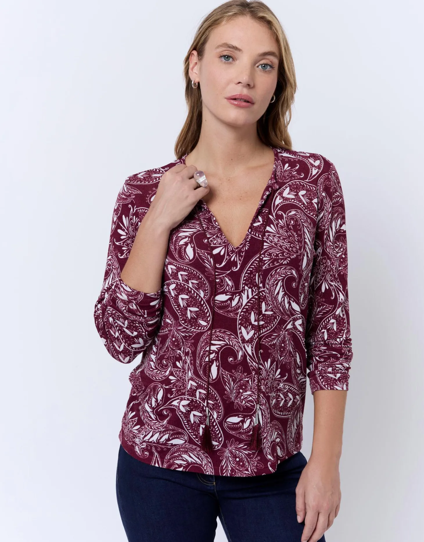 Top manches longues imprimé ROUGE Femme