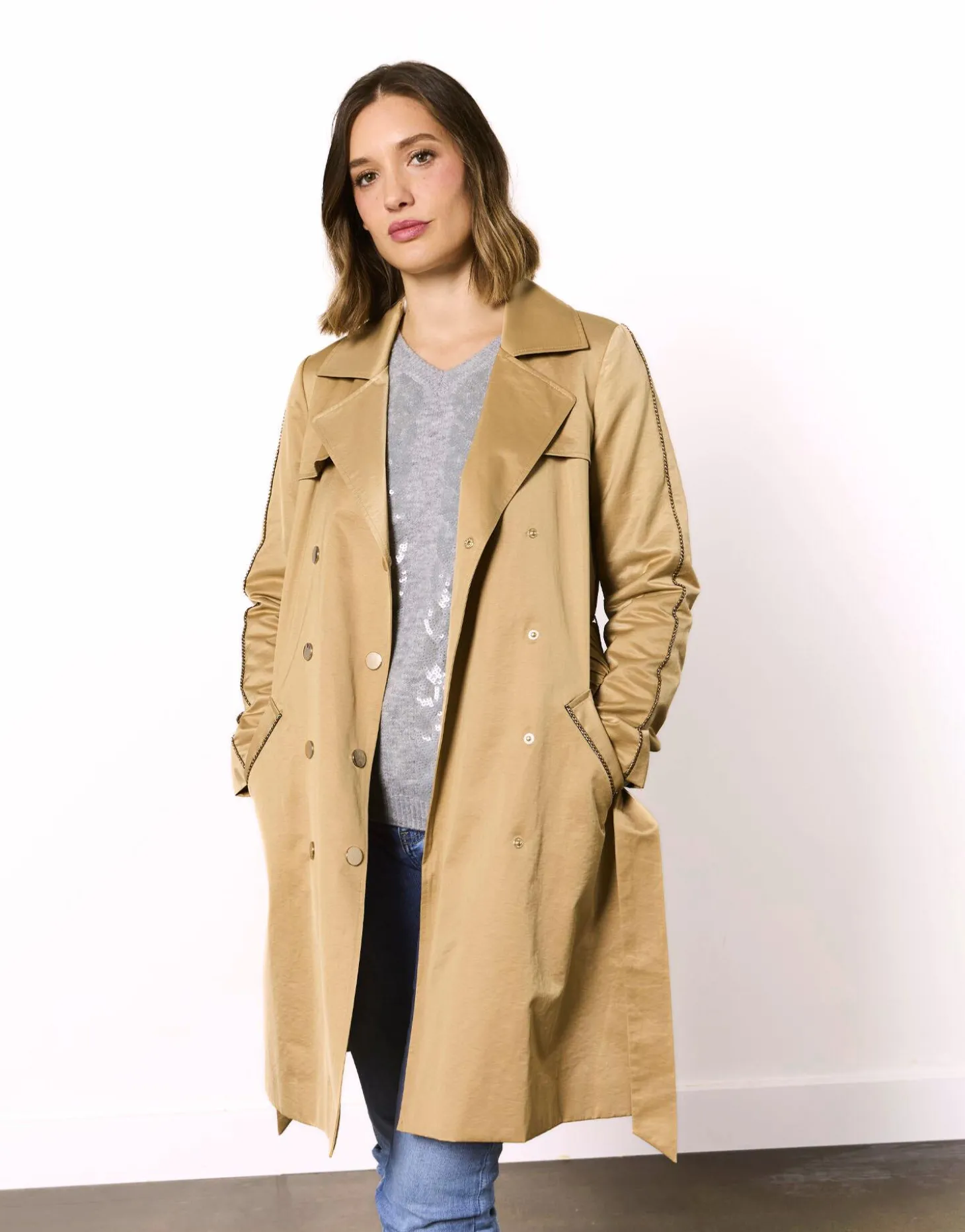 Trench mi-long uni BEIGE Femme