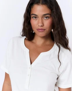 T-Shirt manches courtes en mélange coton uni BLANC Femme