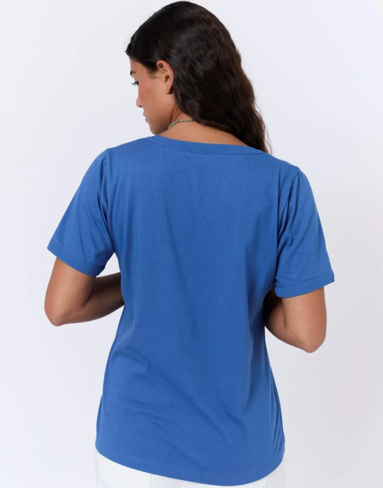 T-Shirt manches courtes en mélange coton uni BLEU Femme