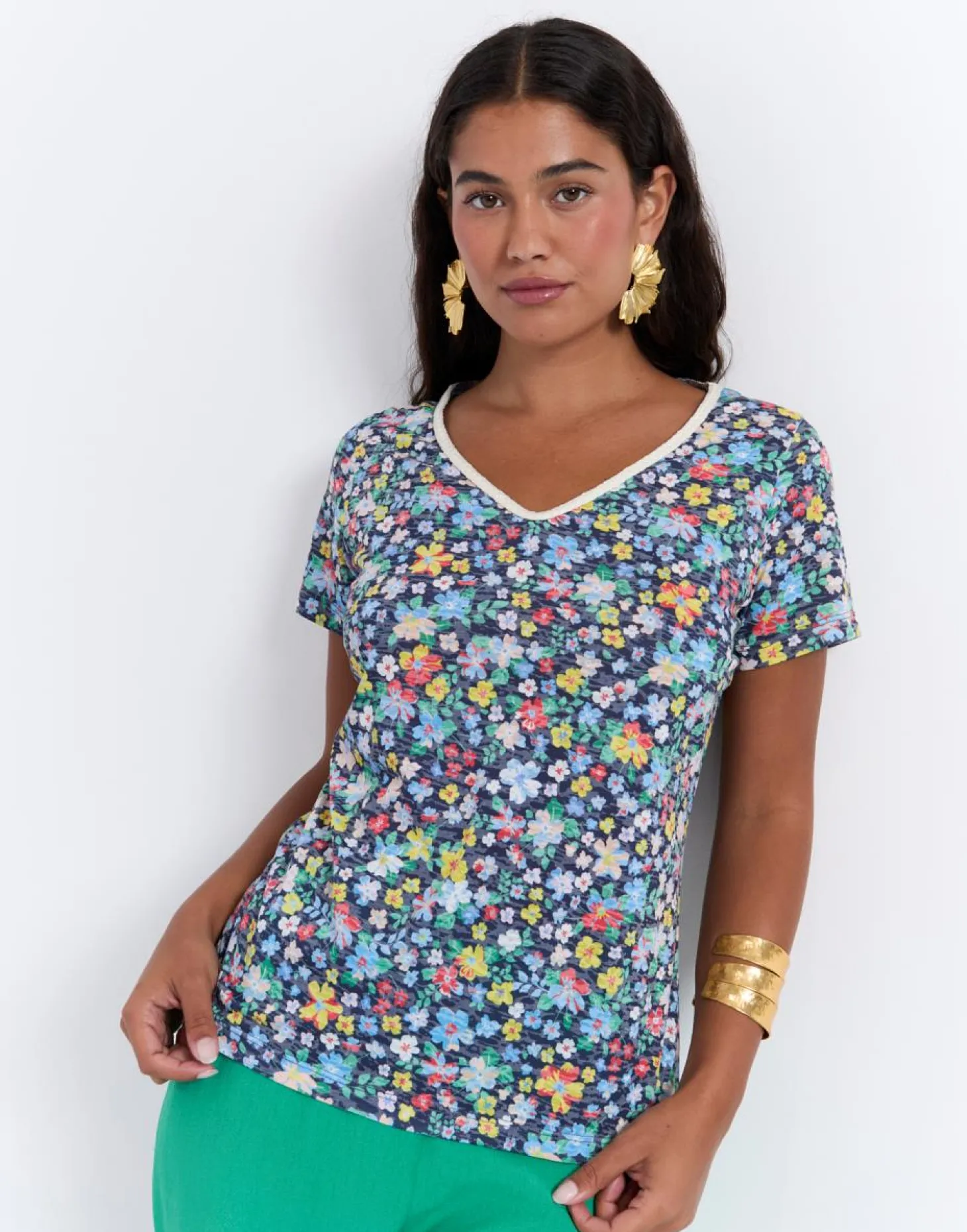 T-Shirt manches courtes imprimé à fleurs MULTICOLORE Femme