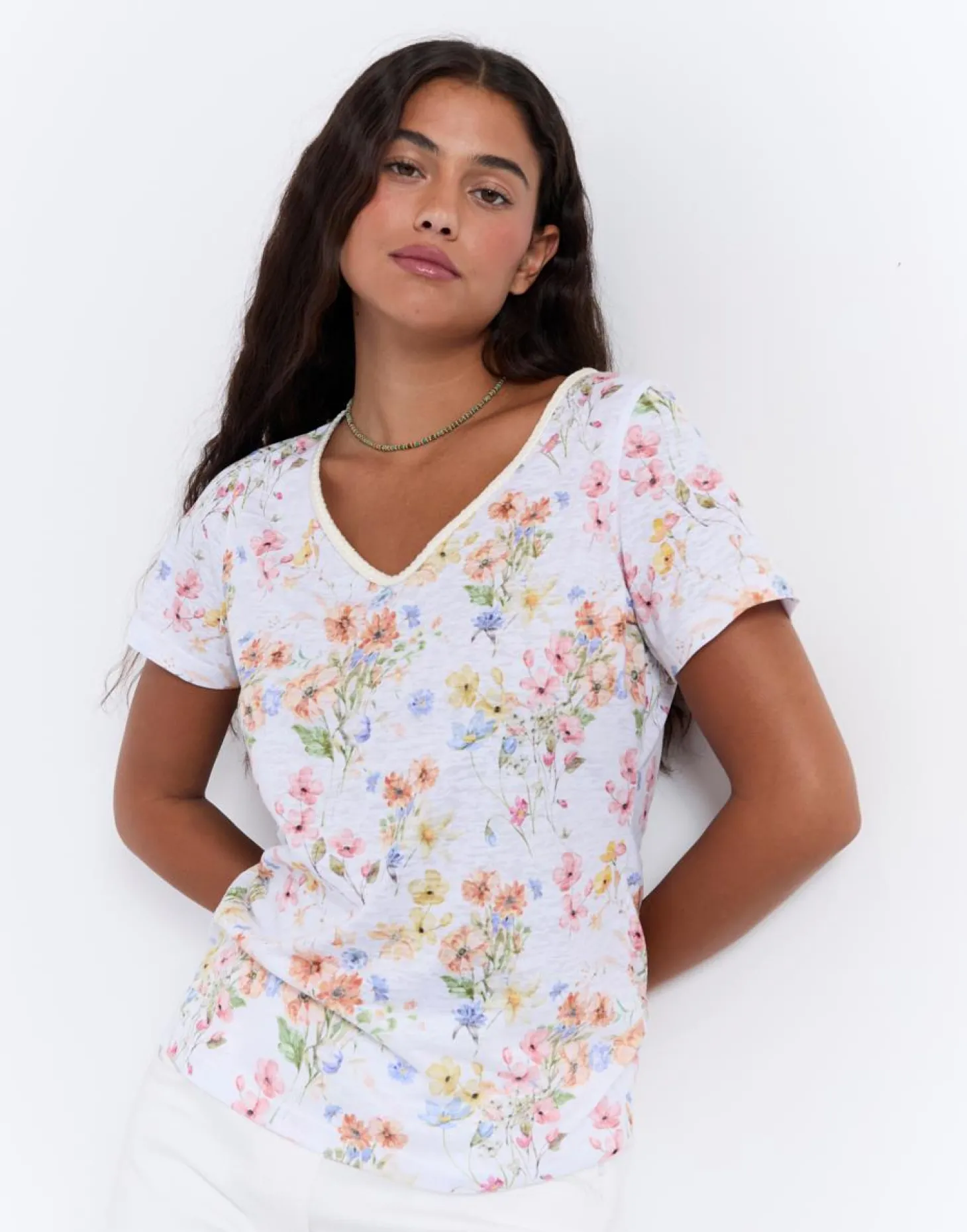 T-Shirt manches courtes imprimé à fleurs BLANC Femme