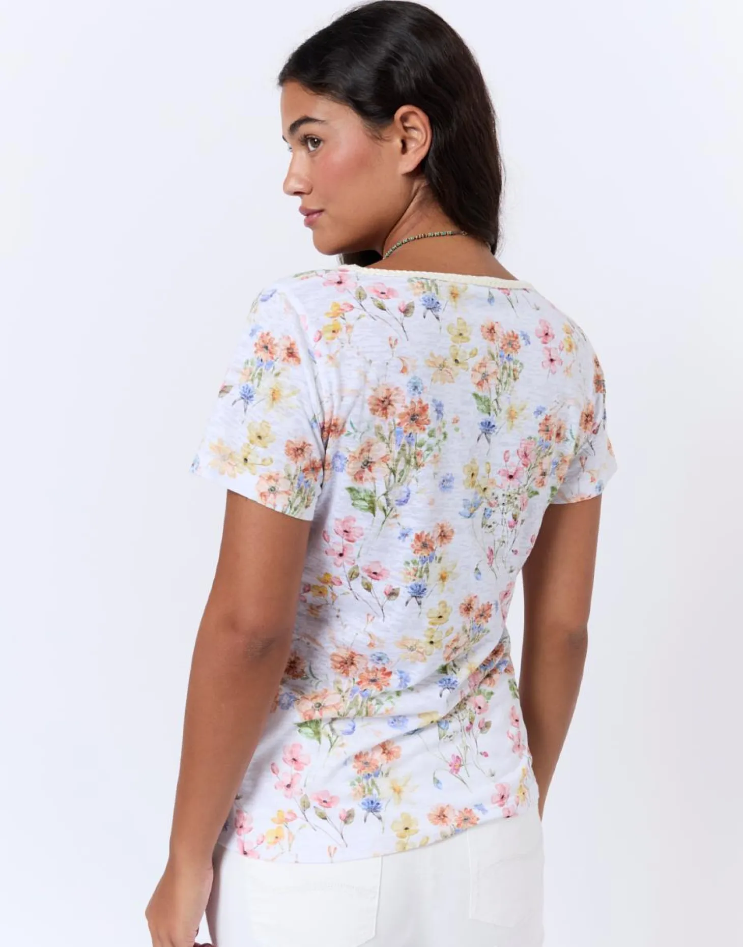 T-Shirt manches courtes imprimé à fleurs BLANC Femme