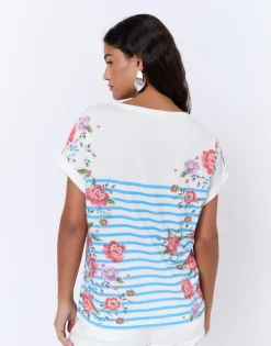 T-Shirt manches courtes rayé BLEU Femme