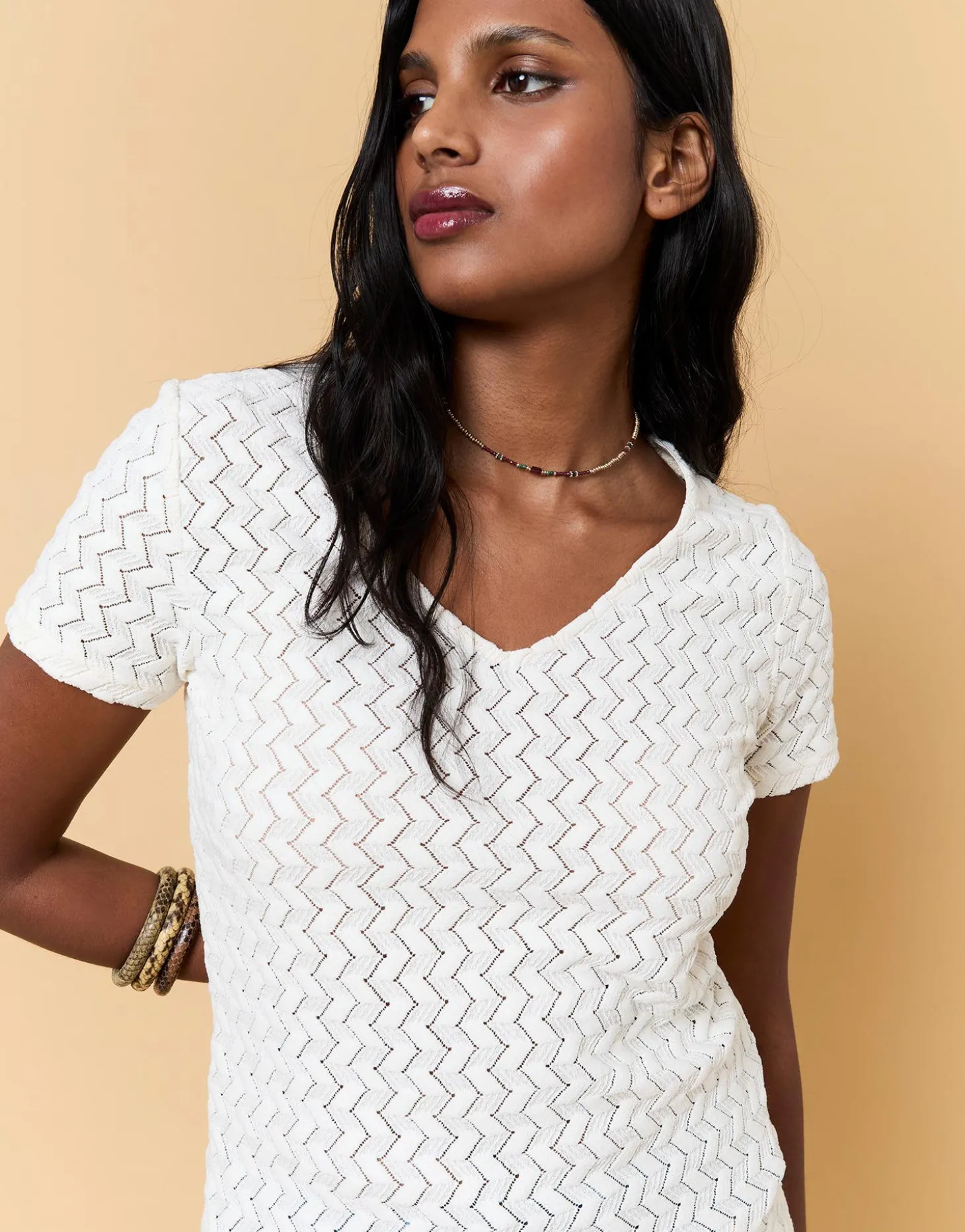 T-Shirt manches courtes uni ECRU Femme