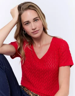 T-Shirt manches courtes uni ROUGE Femme